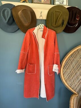Anthropologie vintage made in the USA orange shearing long coat sz large